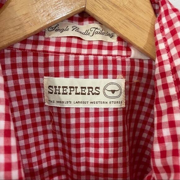 Vintage Pearl Snap Shirt Red White Checkered Sheplers Western Lng Sleeve 15.5 34 - Picture 5 of 8
